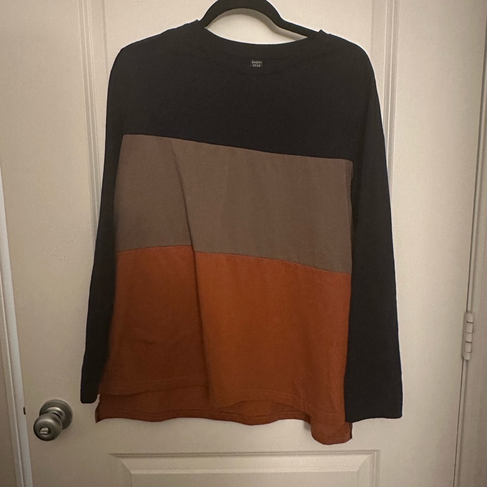 Colorblock Long Sleeve Top - Blue, Brown, Orange